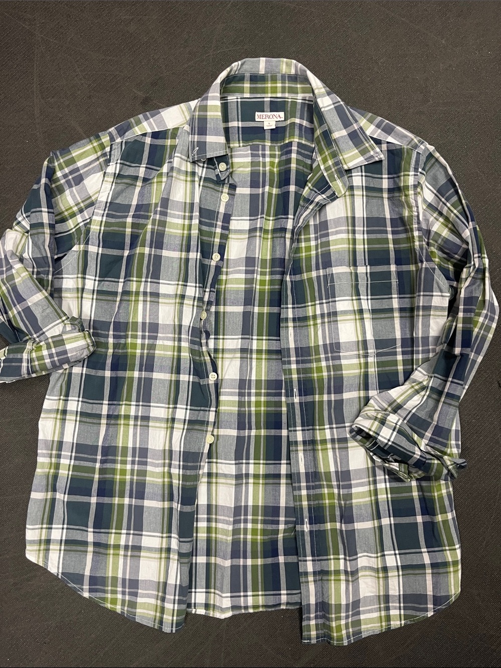 Merona Green and Navy Plaid Button-Down Shirt